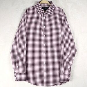 Mizzen+Main Leeward Button Up Dress Shirt Mens L Burgundy Gingham Trim Fit